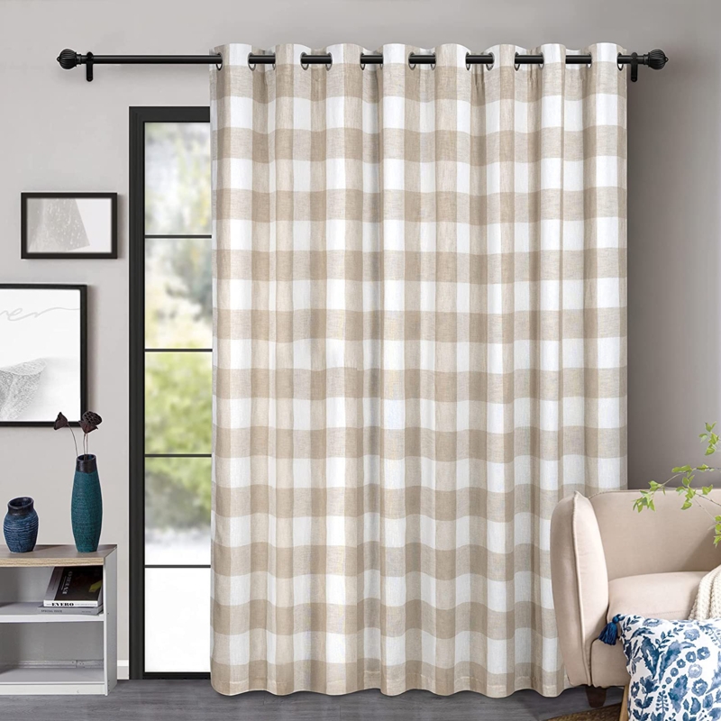 Buffalo Check Taupe and White Plaid Woven Curtain