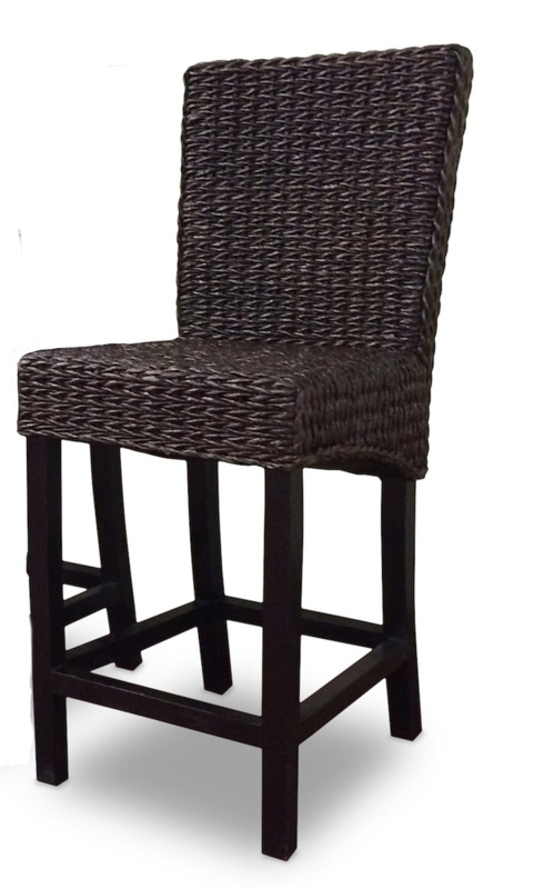 Woven Seagrass 25" Bar Stool with Mahogany Frame