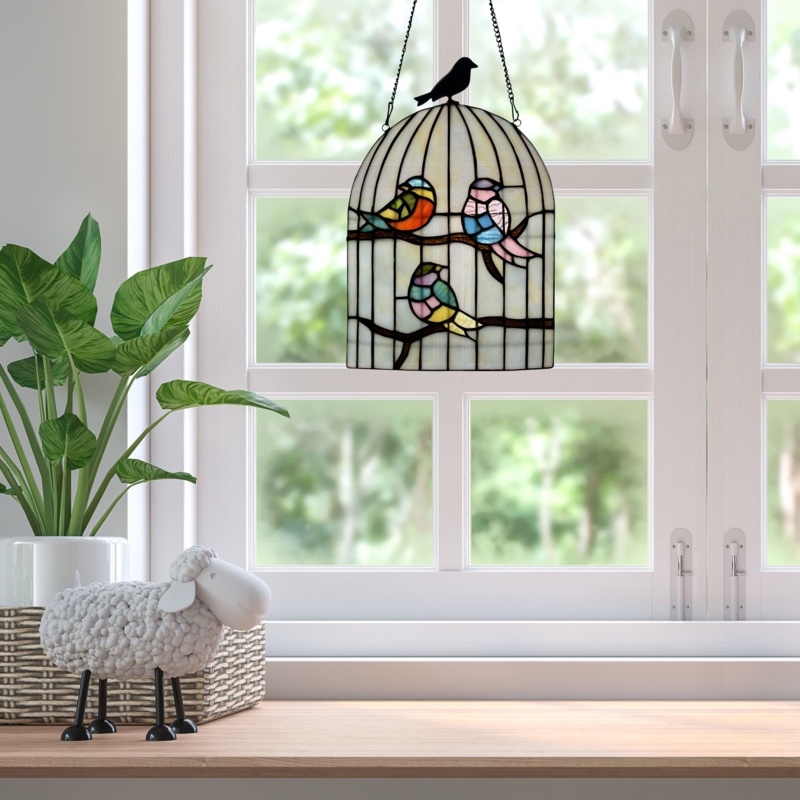 Myriam-Style Bird Cage Stained Glass Window Panel