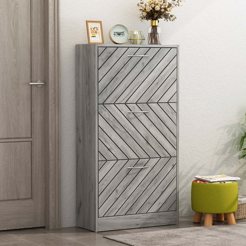 Grey Oak 3 Drawer Shoe Cabinet Hallway Storage With 6 Open Storage