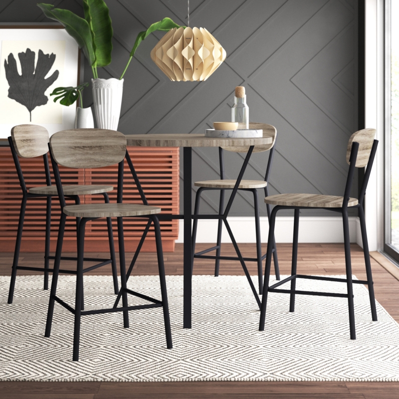 5-Piece Contemporary Dining Set with Bar Stools