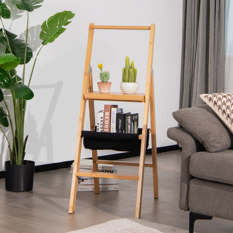 Summerlin WFX Utility™ 3 Step Ladder Foldable Bamboo Step Stool 330lbs Capacity With Tool Storage Bag