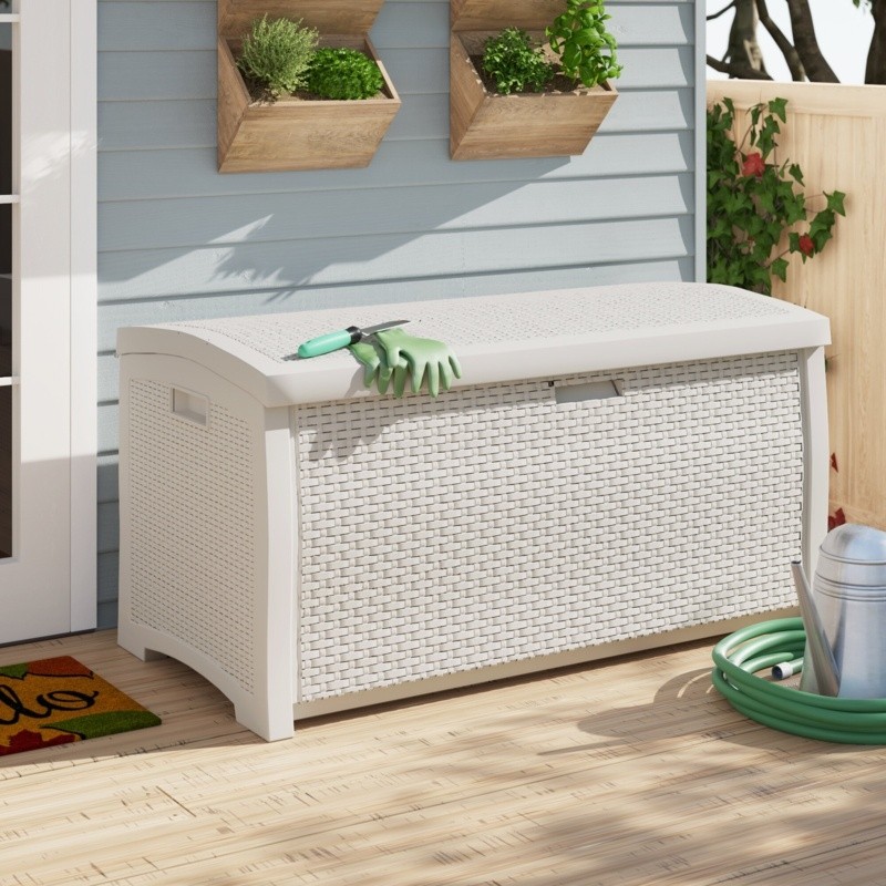 Suncast 99 Gallons Gallon Resin Deck Box in White