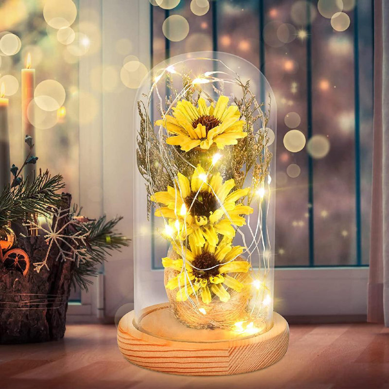 Sunflower Glass Jar With LED