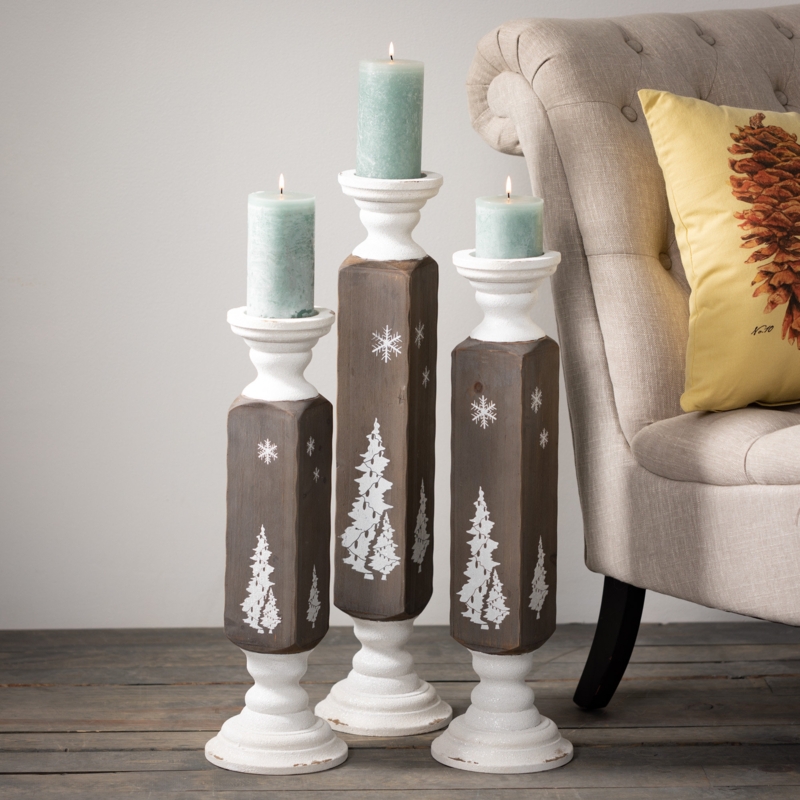 Charming Wood Candle Holder Trio