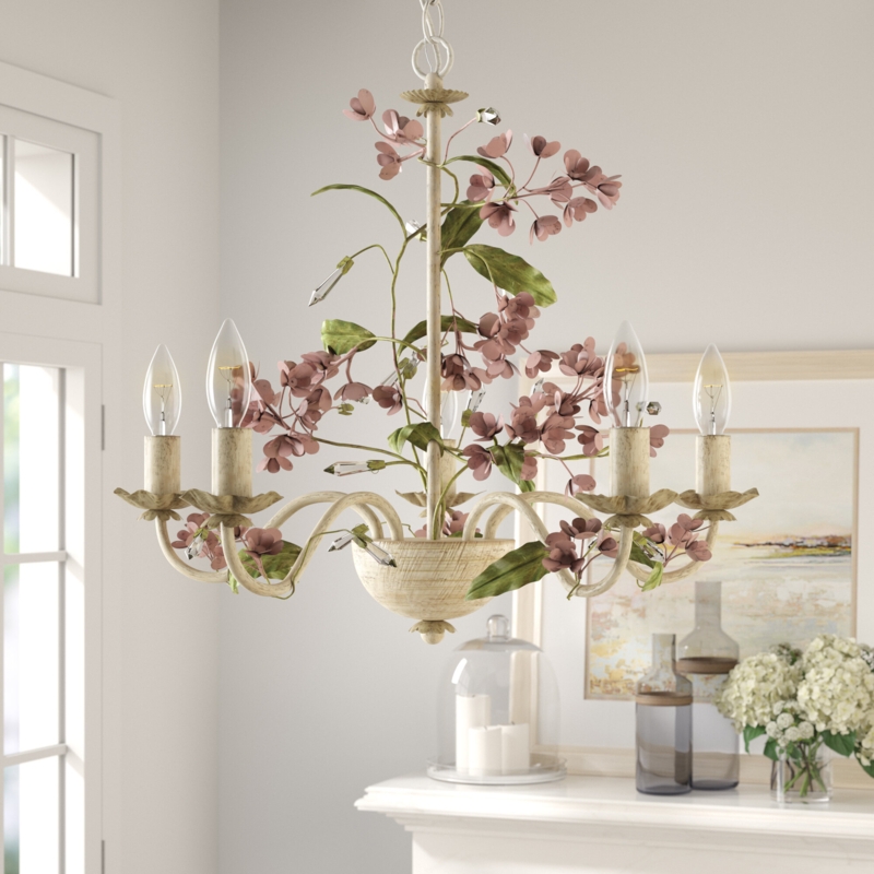 Whimsical Floral Chandelier with Five Arms