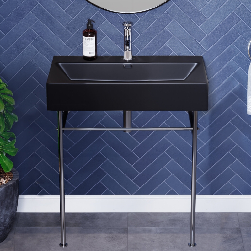 Console Sink with Wide Washbasin and Steel Legs