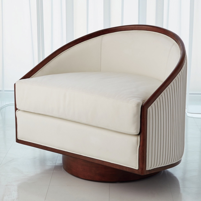 White Leather Swivel Chair with Rib Back Detail