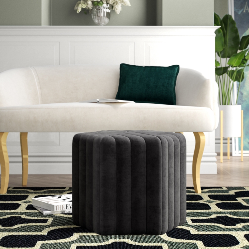 Hexagon Velvet Ottoman with Channel Tufting