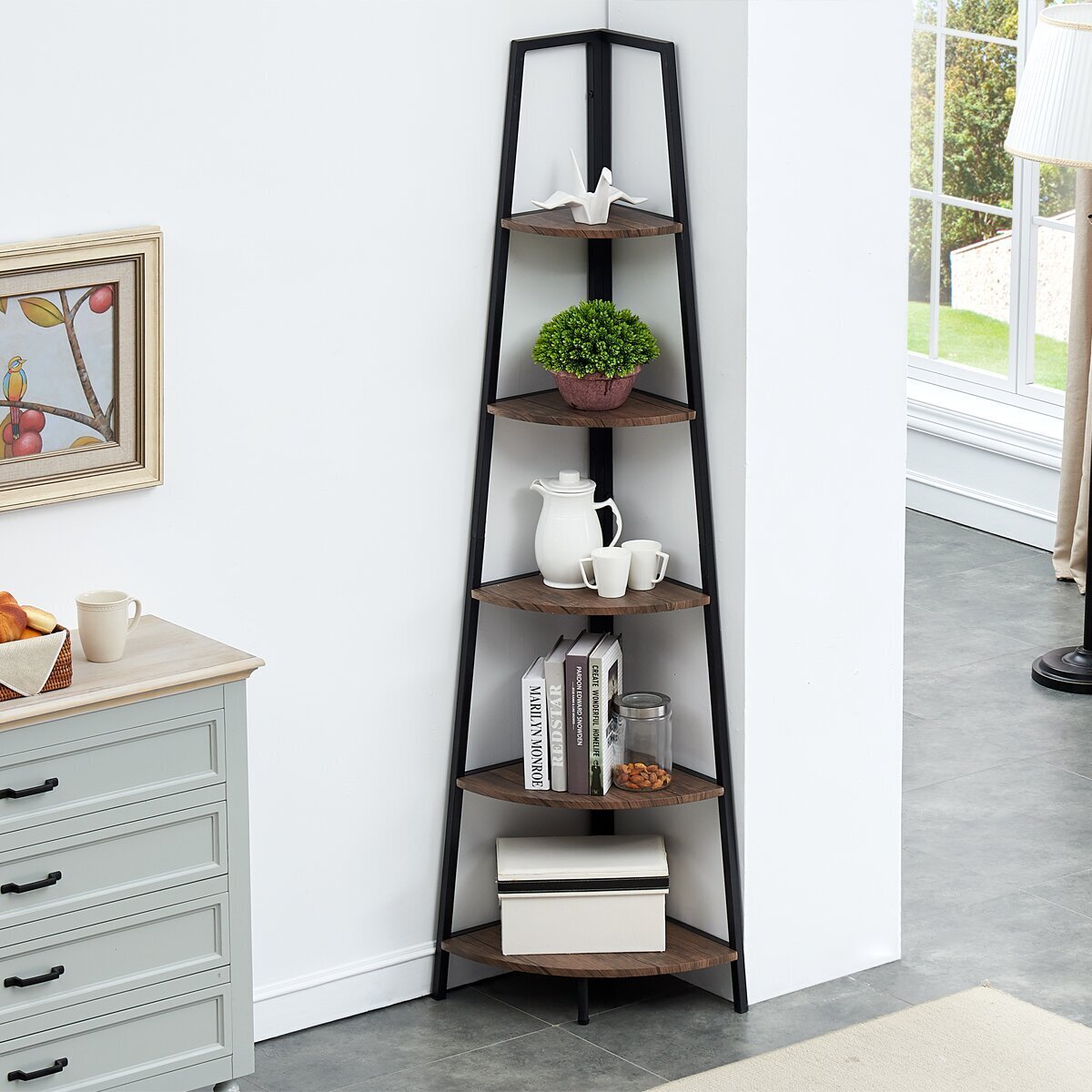 Tall Corner Shelf With a Tapered Look