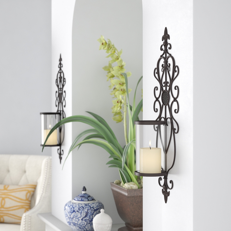 Iron Wall Sconce Candle Holder Set