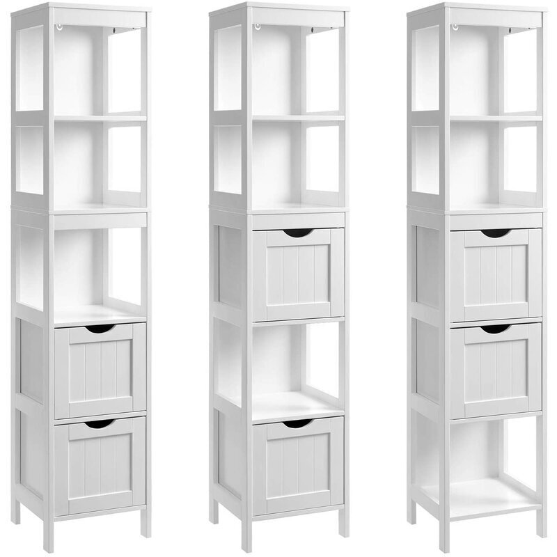 Tall Thin Storage Cabinet with Open Shelves