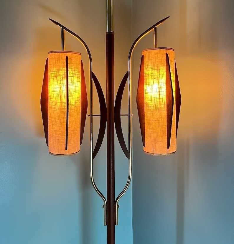 Tension Pole Lamp With Fabric Shades
