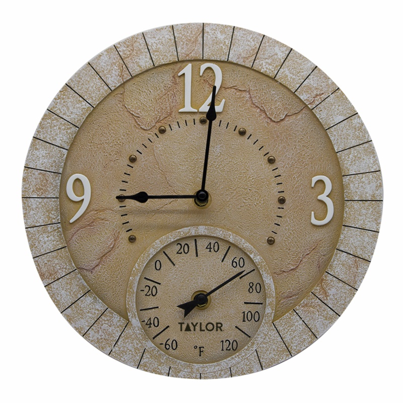 Hand Painted Terra Cotta Thermometer Clock