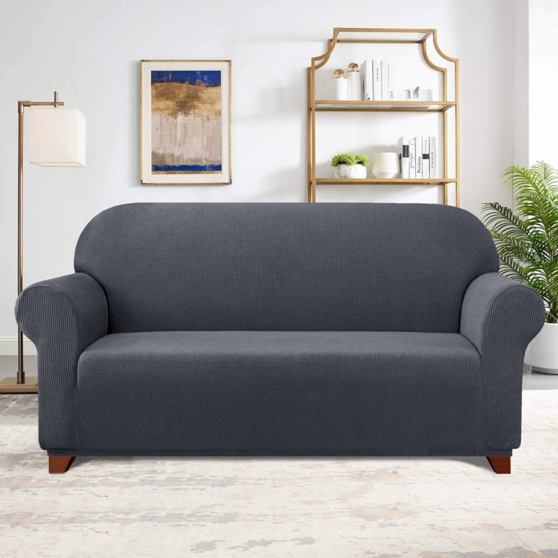 Textured Grid Stretch Box Cushion Sofa Slipcover