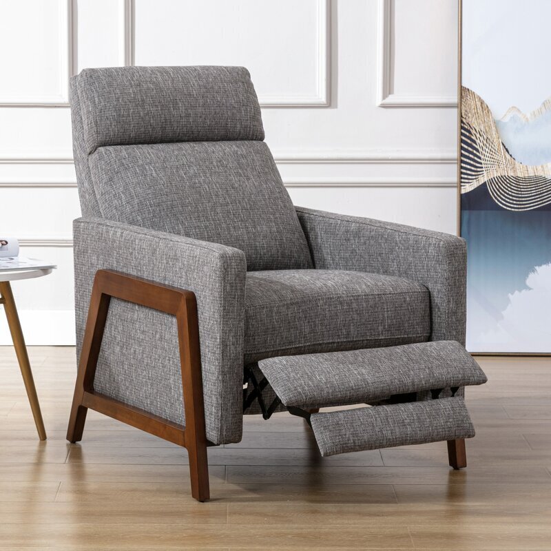Textured Recliner with Wood Arms 