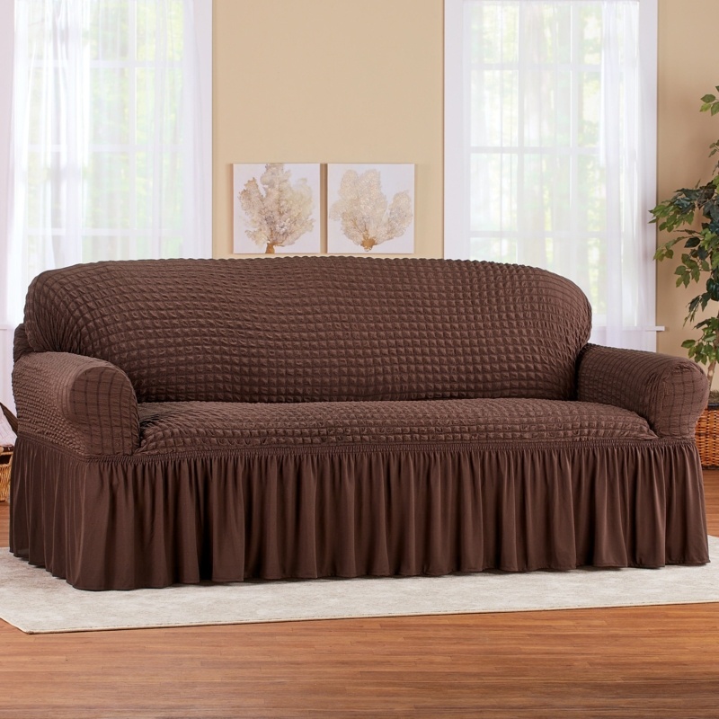 Textured Squares Ruffled Box Cushion Sofa Slipcover