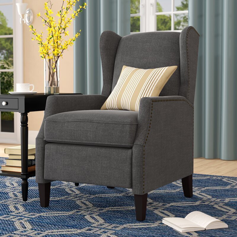 Textured Upholstered Queen Ann Recliner with Nailtrim Border