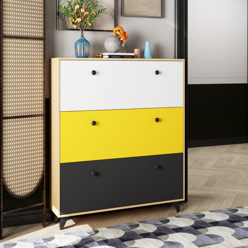 Three-Color Shoe Cabinet with Adjustable Shelves