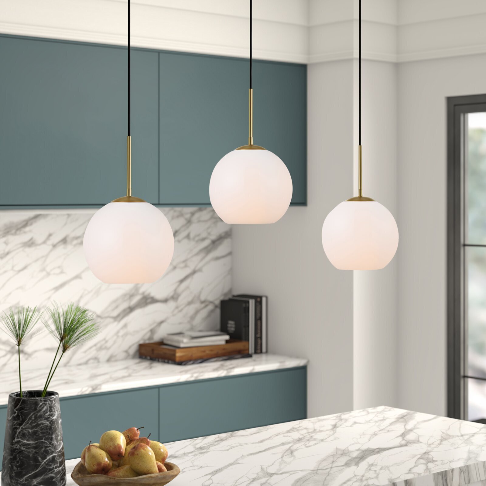 Three Dome Glass Pendant Lights for Kitchen Island