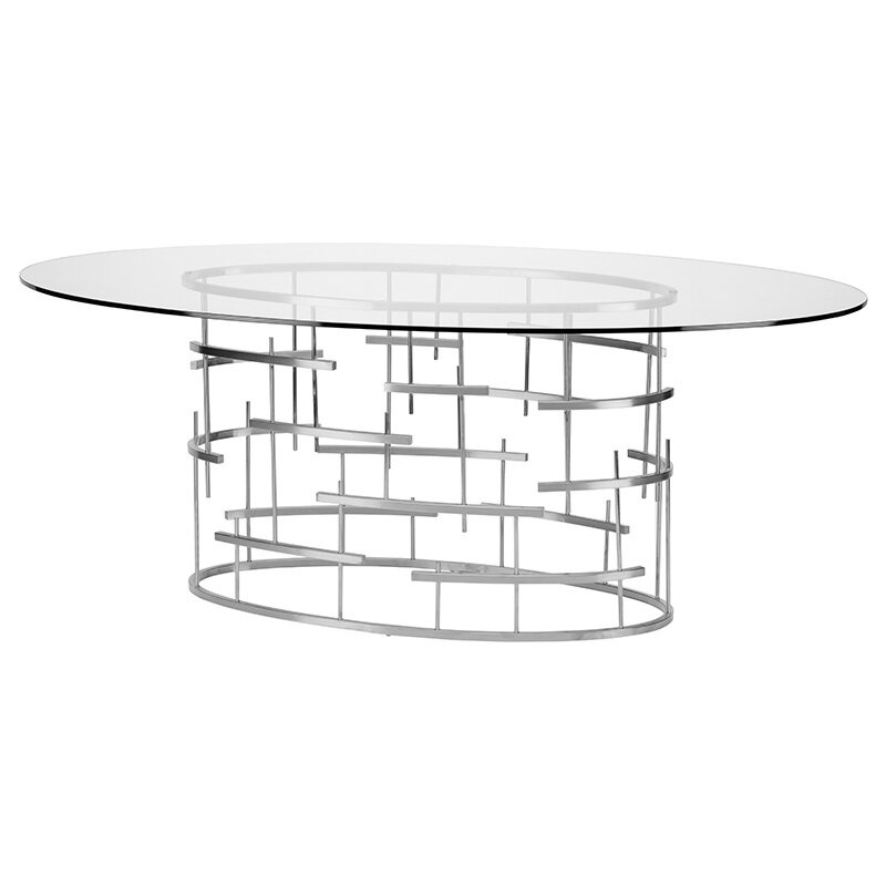 Art Deco Oval Dining Table with Glass Top