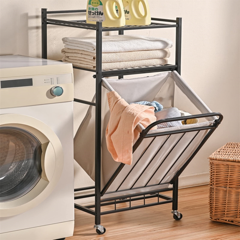 Rolling Laundry Cart with Slanted Design