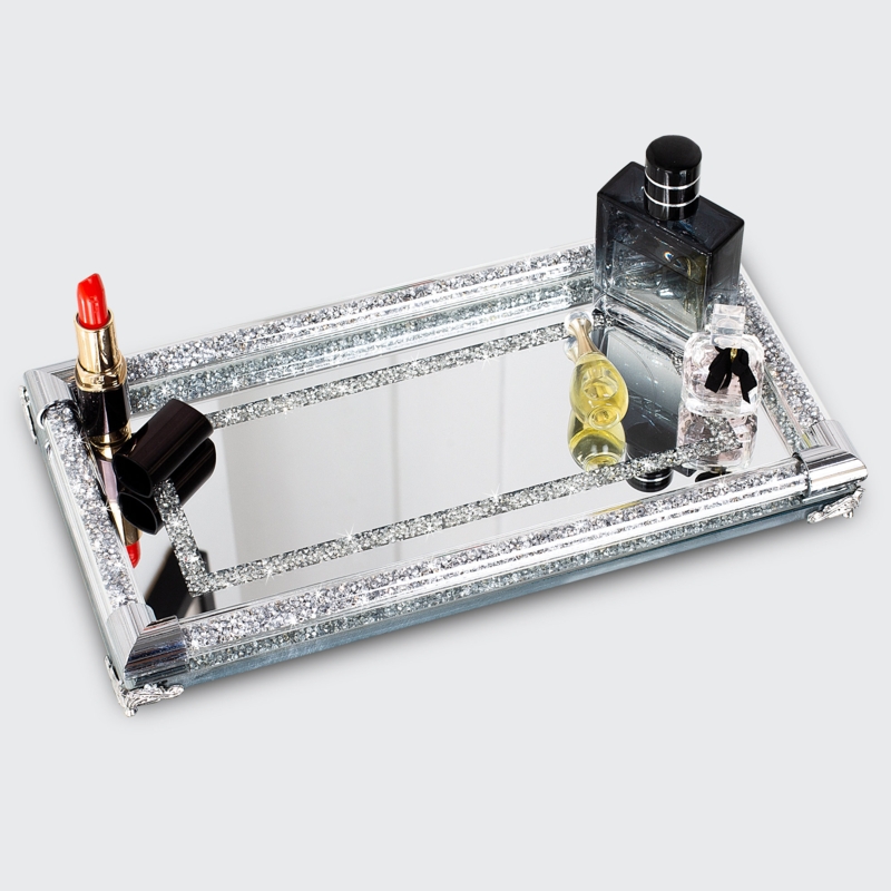 Silver Mirror Crystal Decorative Tray