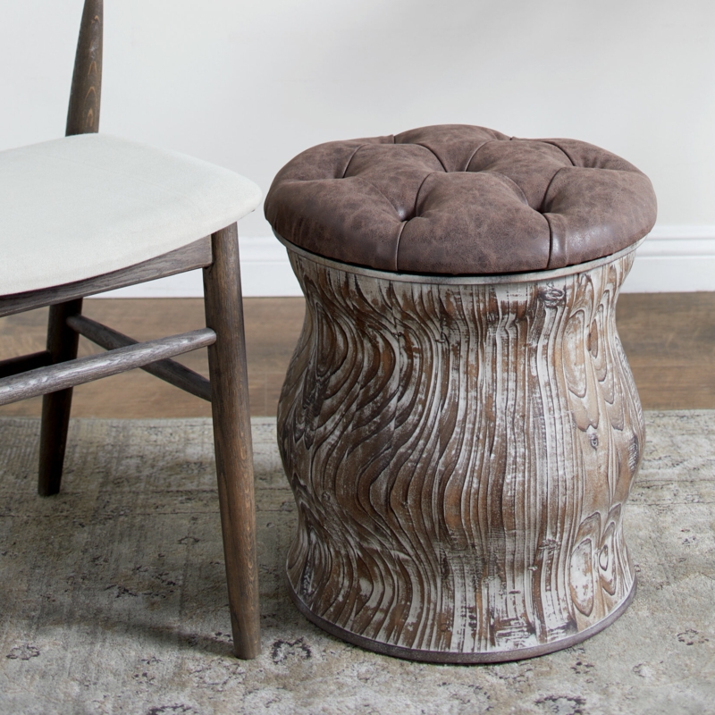 Rustic Wood and Fabric Storage Stool