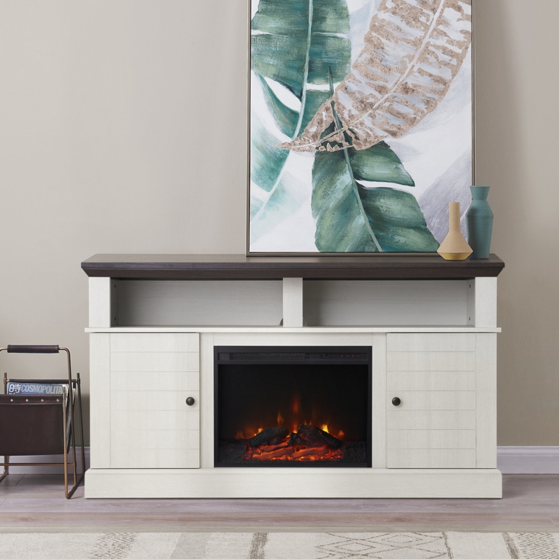 Media Stand with Faux Flame Fireplace