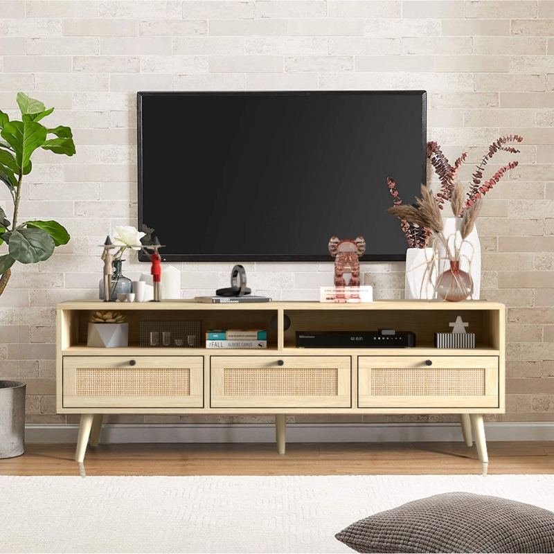 Rattan TV Stand with Cable Storage