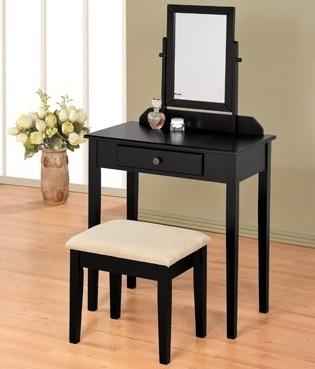 Traditional Black Vanity Desk With Stool