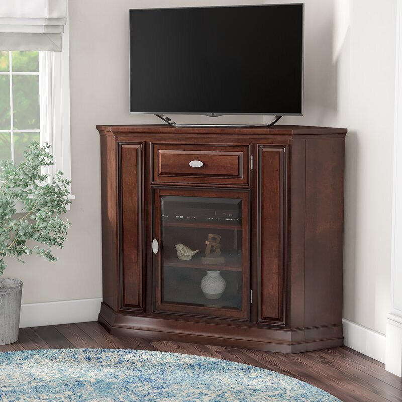 Traditional Sturdy Wood Tall Corner Entertainment Center
