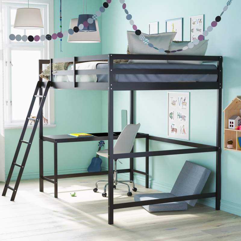 Loft Bed Frame with Built-In Desk