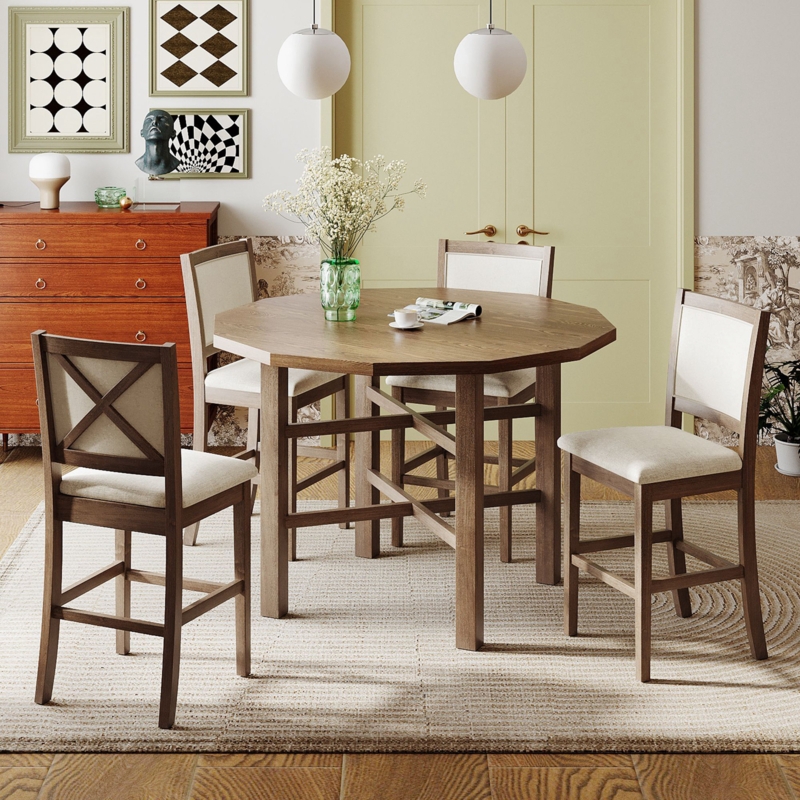 Classic 5-Piece Dining Table Set with Upholstered Chairs