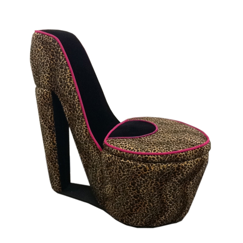 Black Cheetah Print High Heel Storage Chair