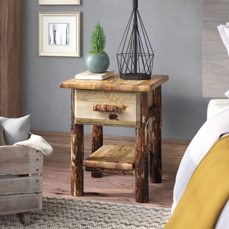 Distinctive Lodge-Style Nightstand with Drawer