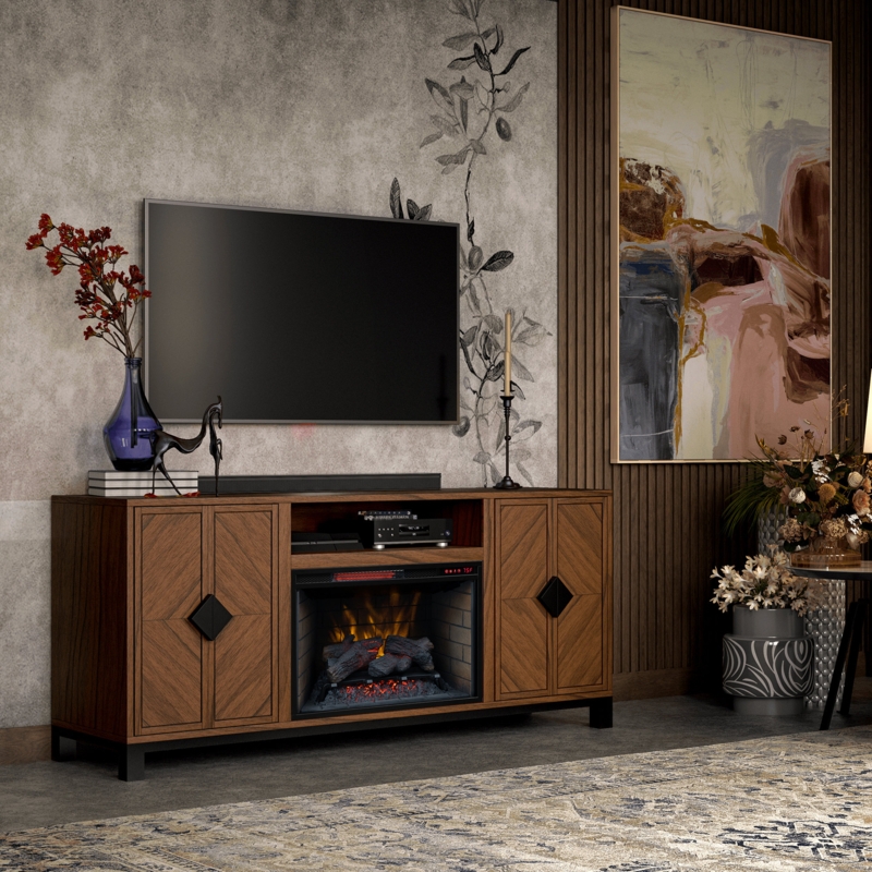 Transitional Home Theater TV Stand with Electric Fireplace