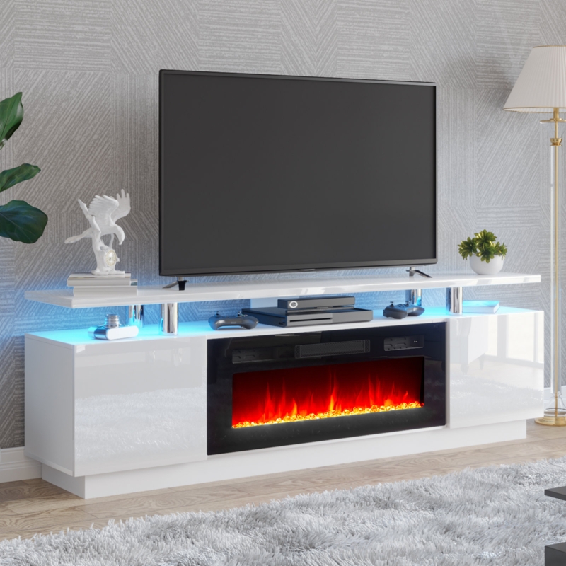 2-Tier Modern TV Cabinet with Fireplace