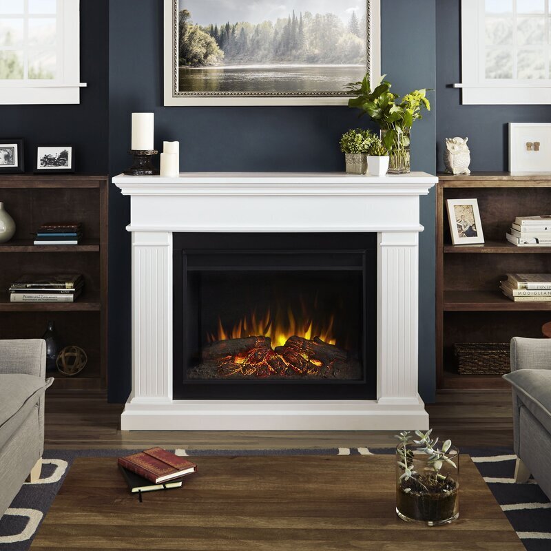 TV Stand with Fireplace White