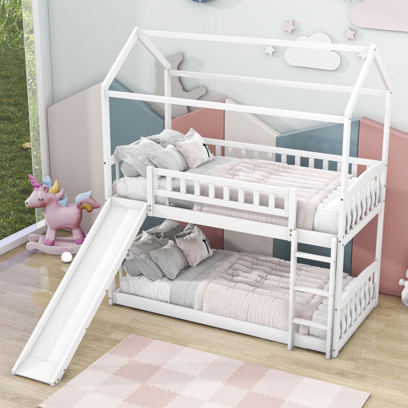 Bunk Bed with Slide and Playhouse Design