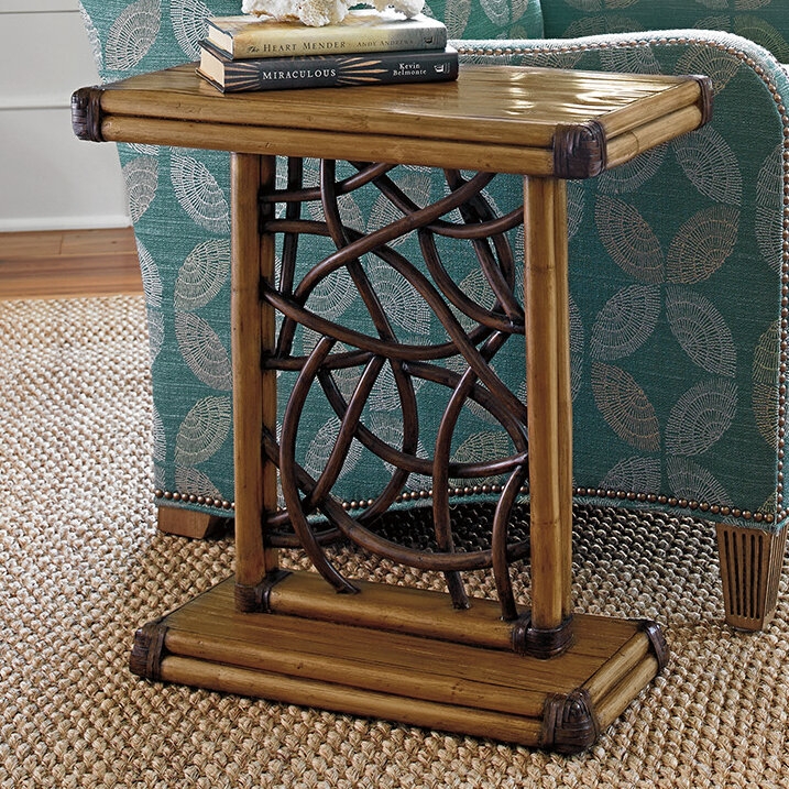 Twisted Rattan End Table with Crushed Bamboo Top
