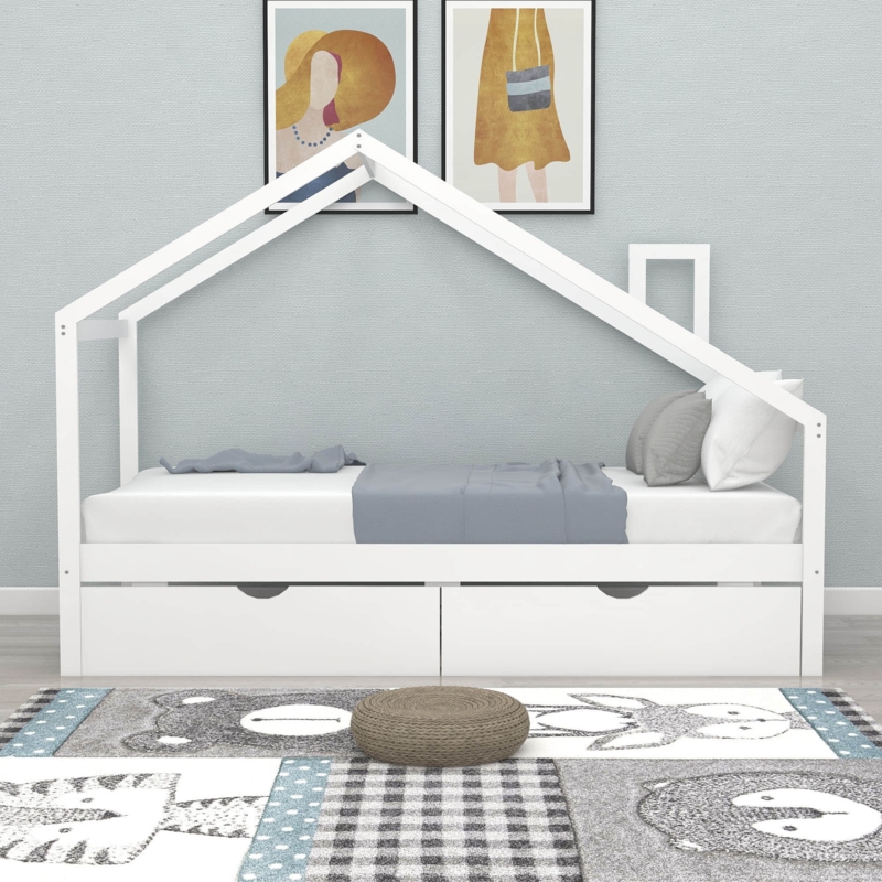 House-Shaped Bed with Storage Drawers