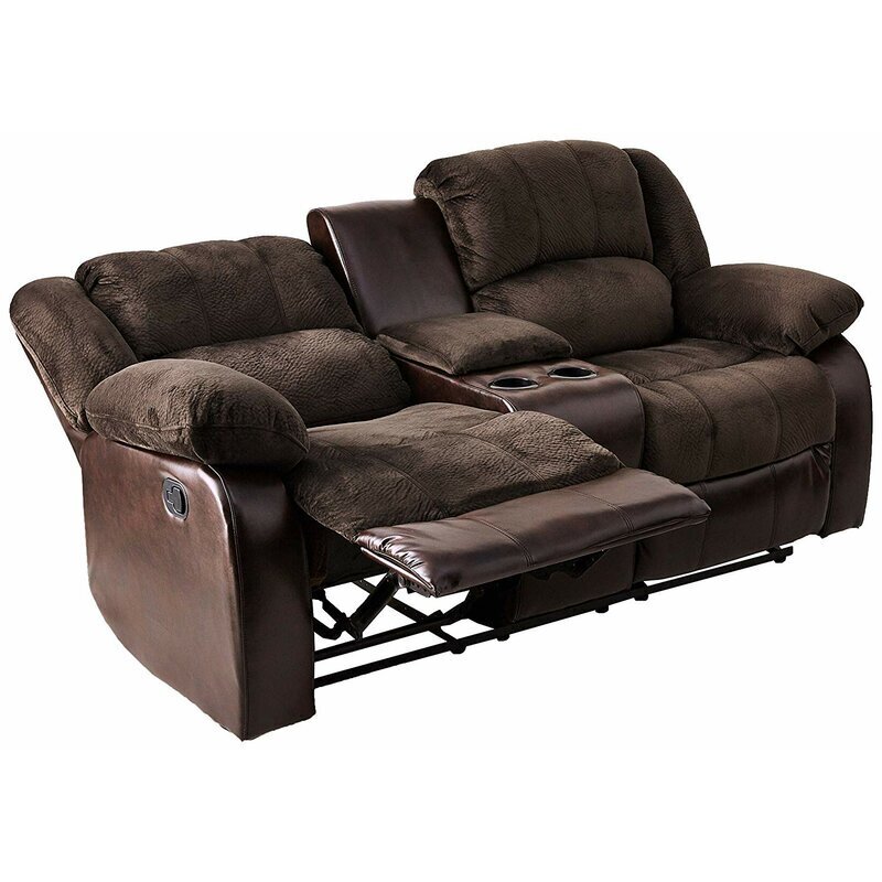 Two Tone Reclining Love Seat with Cup Holders