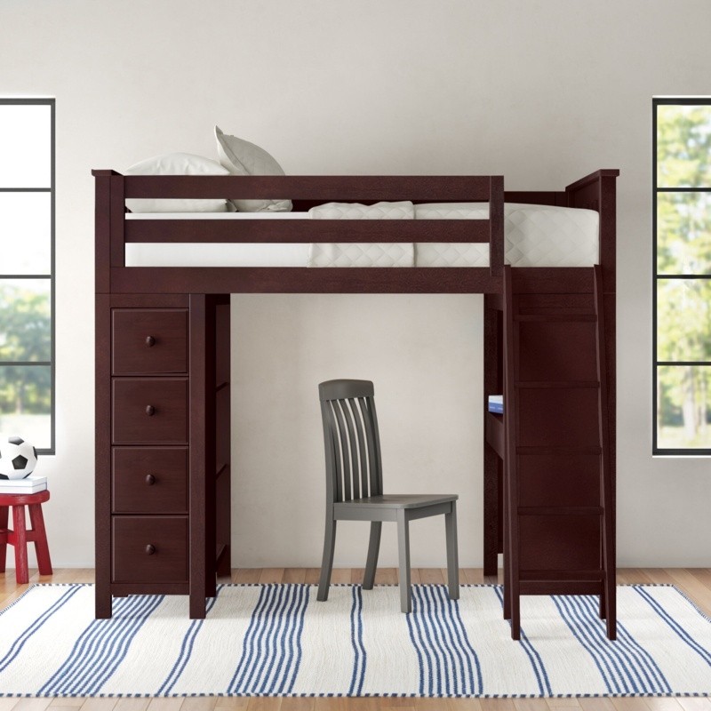 Tyree Twin 4 Drawer Solid Wood Loft Bed with Bookcase by Three Posts™ Baby & Kids