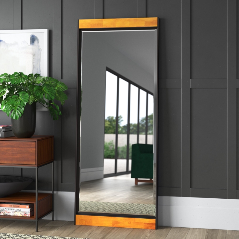 Modern Floor Mirror with Wooden Accents