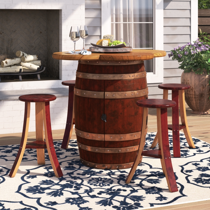 Wine Barrel Table Set with Cabinet Base and Lazy Susan