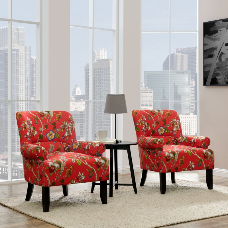 Set of 2 Updated Traditional Armchairs with Multi-Floral with Birds Pattern
