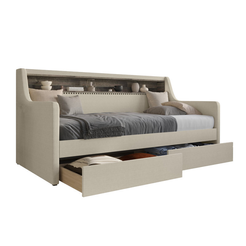 Upholstered Daybed With Shelf