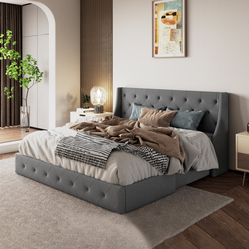 Upholstered Full Size Platform Bed with Storage and Headboard