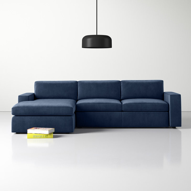 Upholstered Navy Blue Sectional with Chaise 